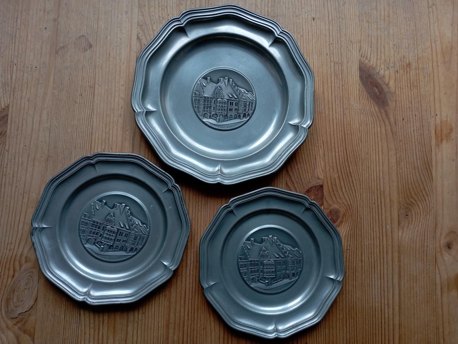 3 x Cínový tanier, Mníchov,Nemecko, 20 a 17 cm - Starožitnosti