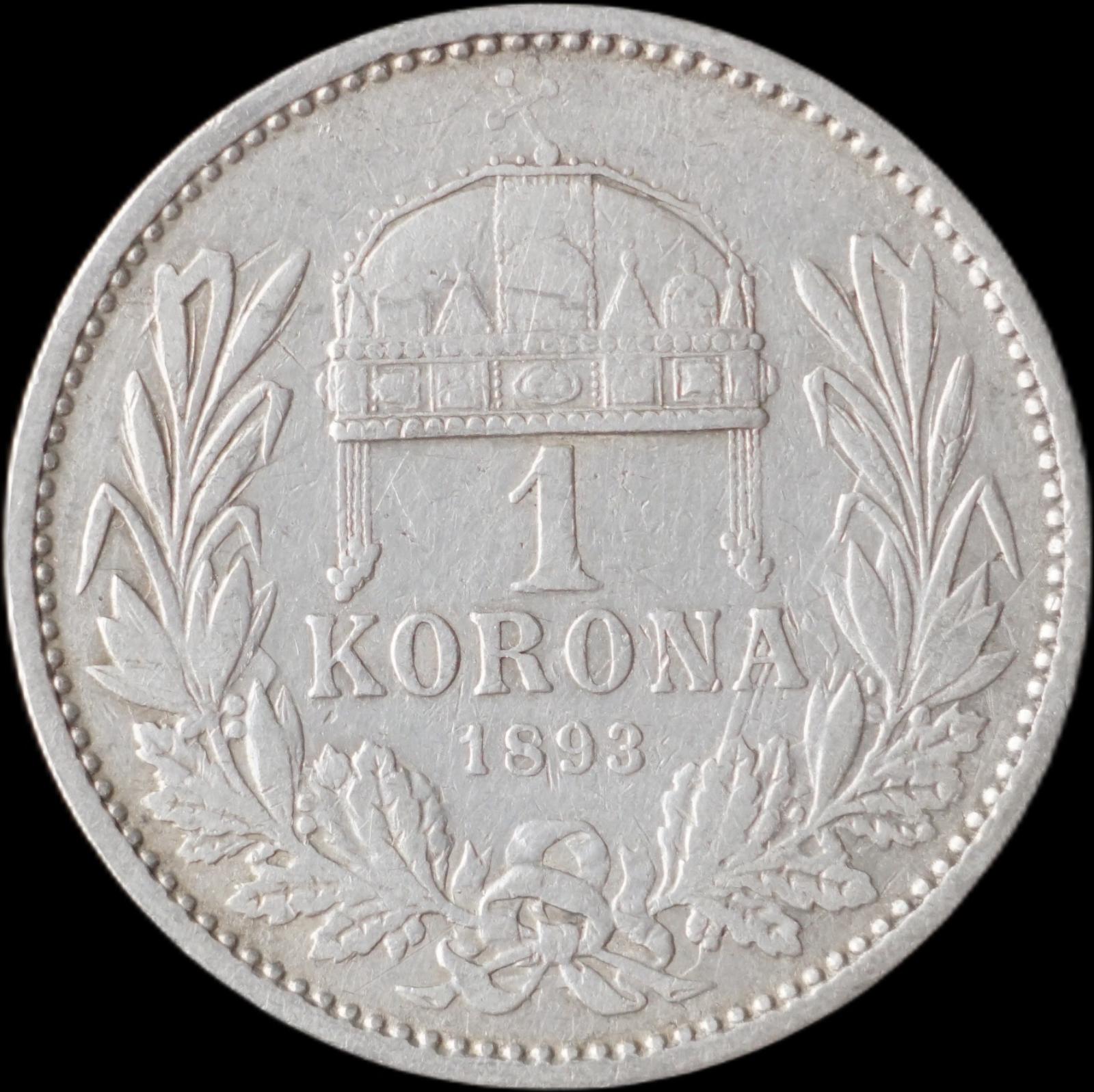 Rakúsko-Uhorsko - 1 koruna 1893 KB - strieborná minca - Numizmatika