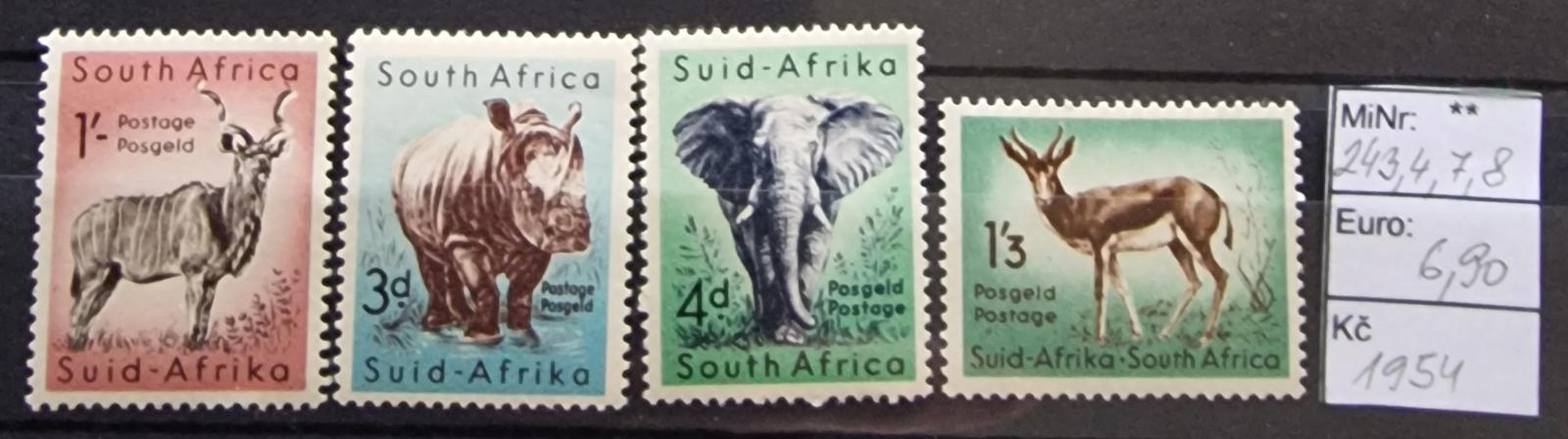 **Juhoafrická rep., r. 1954, fauna Mi. 243,4,7,8, na doplnenie viď foto - Filatelia