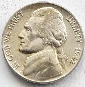 Strieborný 5 cent 1942 P ,Thomas Jefferson.