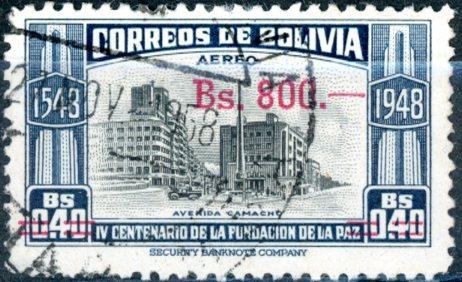 BOLÍVIA - 1957 - Revalvácia meny - hodnotová pretlač na zn. z roku 1951 - Známky