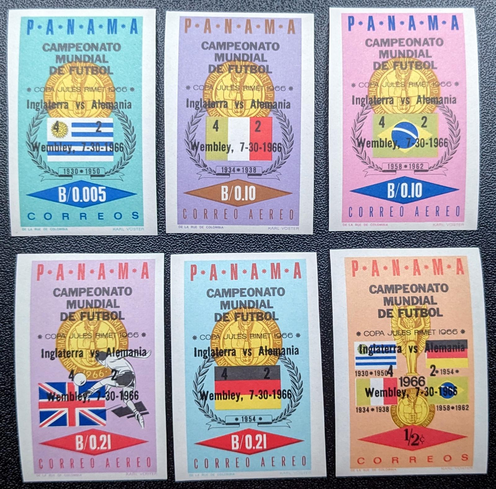 Panama 1966 MS futbal , séria 6ks známok s prítlačou bez perforácie - Známky
