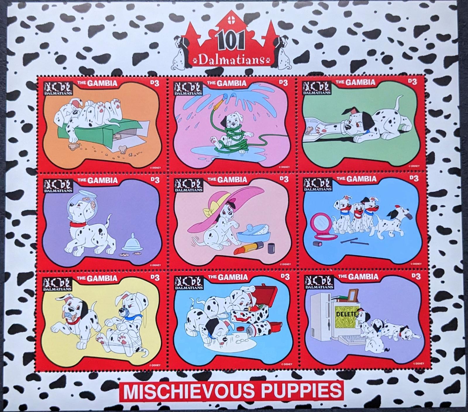 Gambia Disney detské, 101 dalmatíncov, 1ks aršík - Známky