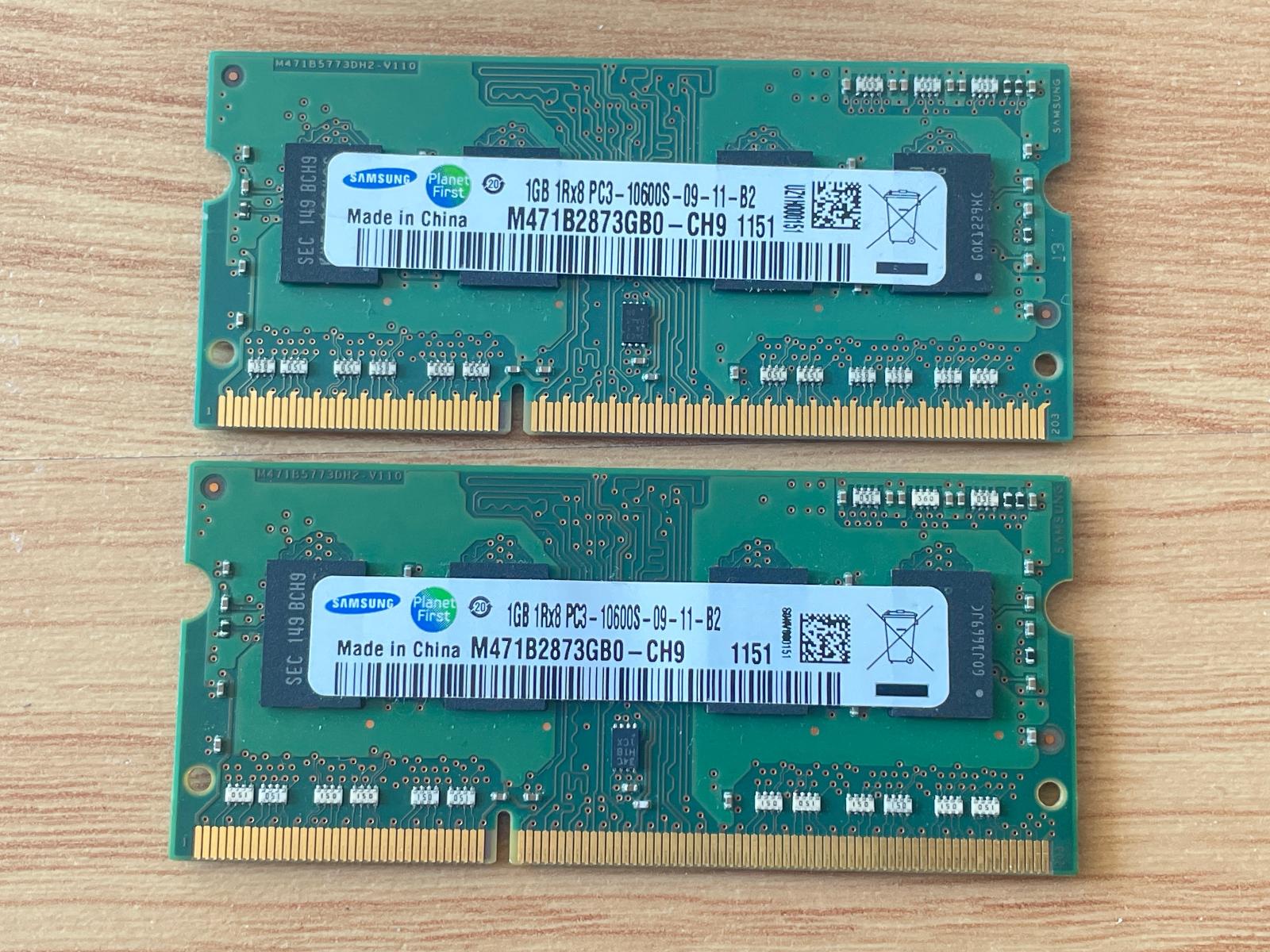 2GB RAM DDR3 1333MHz - operačná pamäť 2x1GB SAMSUNG SO-DIMM - Notebooky, príslušenstvo