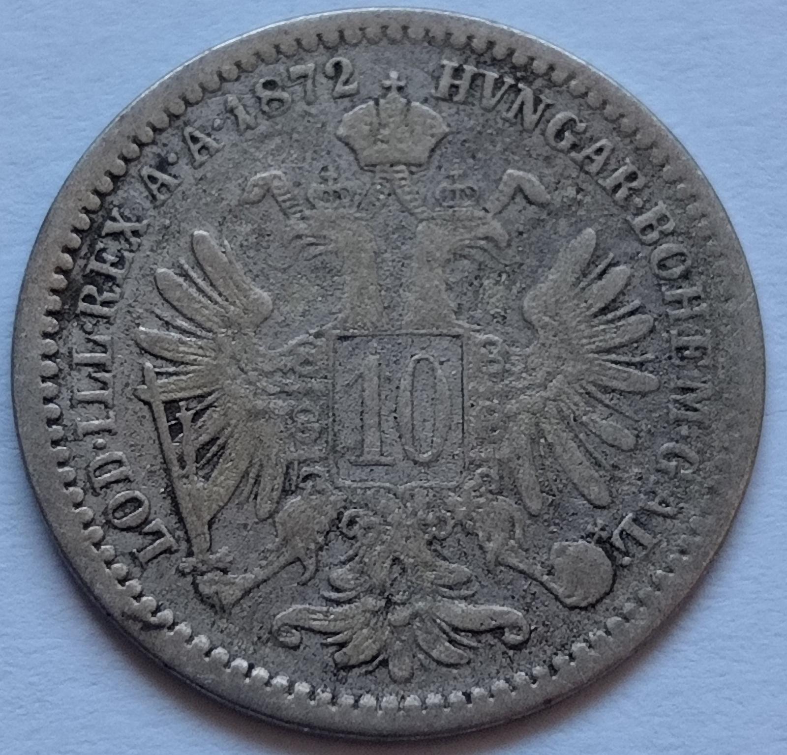 Strieborná minca 10 krejcar 1872 František Jozef I. - Numizmatika