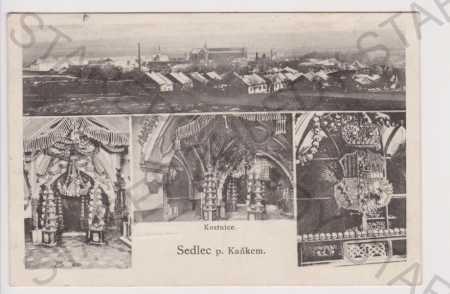 Sedlec pod Kaňkom - celkový pohľad, kostnica - Pohľadnice miestopis