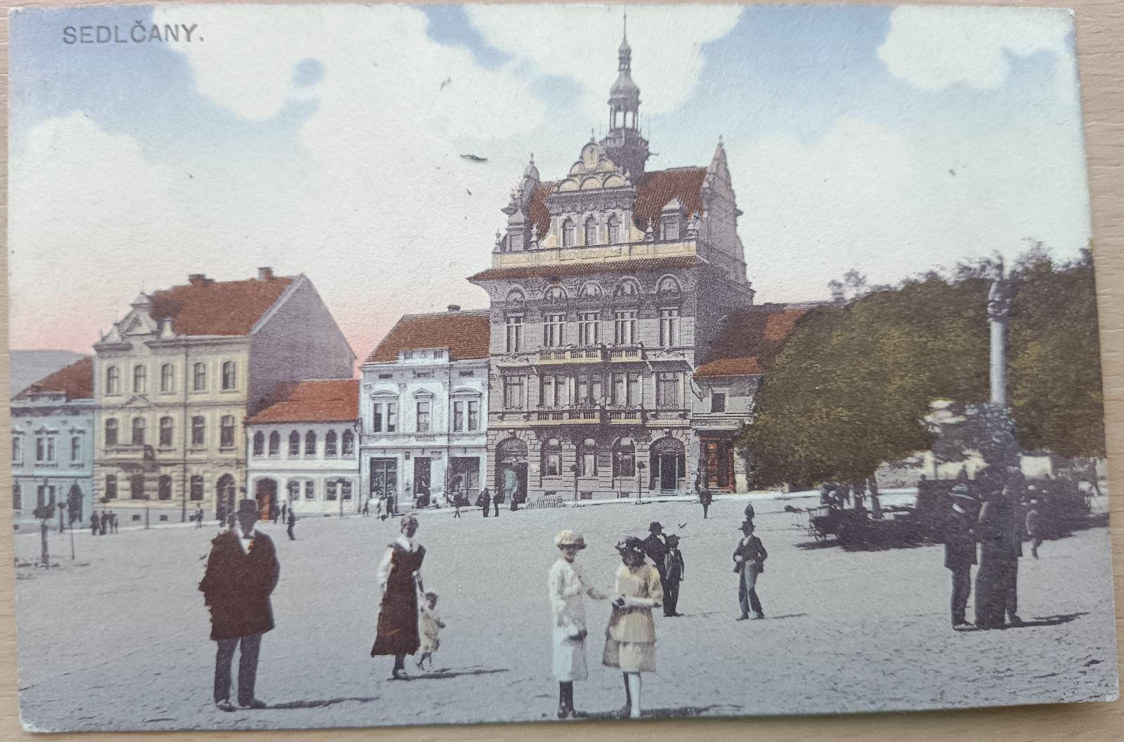 Sedlčany námestie (1917) - Pohľadnice miestopis