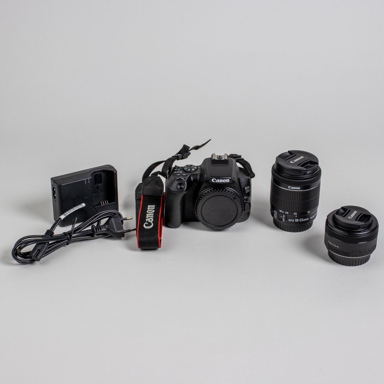 Canon eos 250d+2 objektívy taška sd karta nabíjačka a baterka - Foto