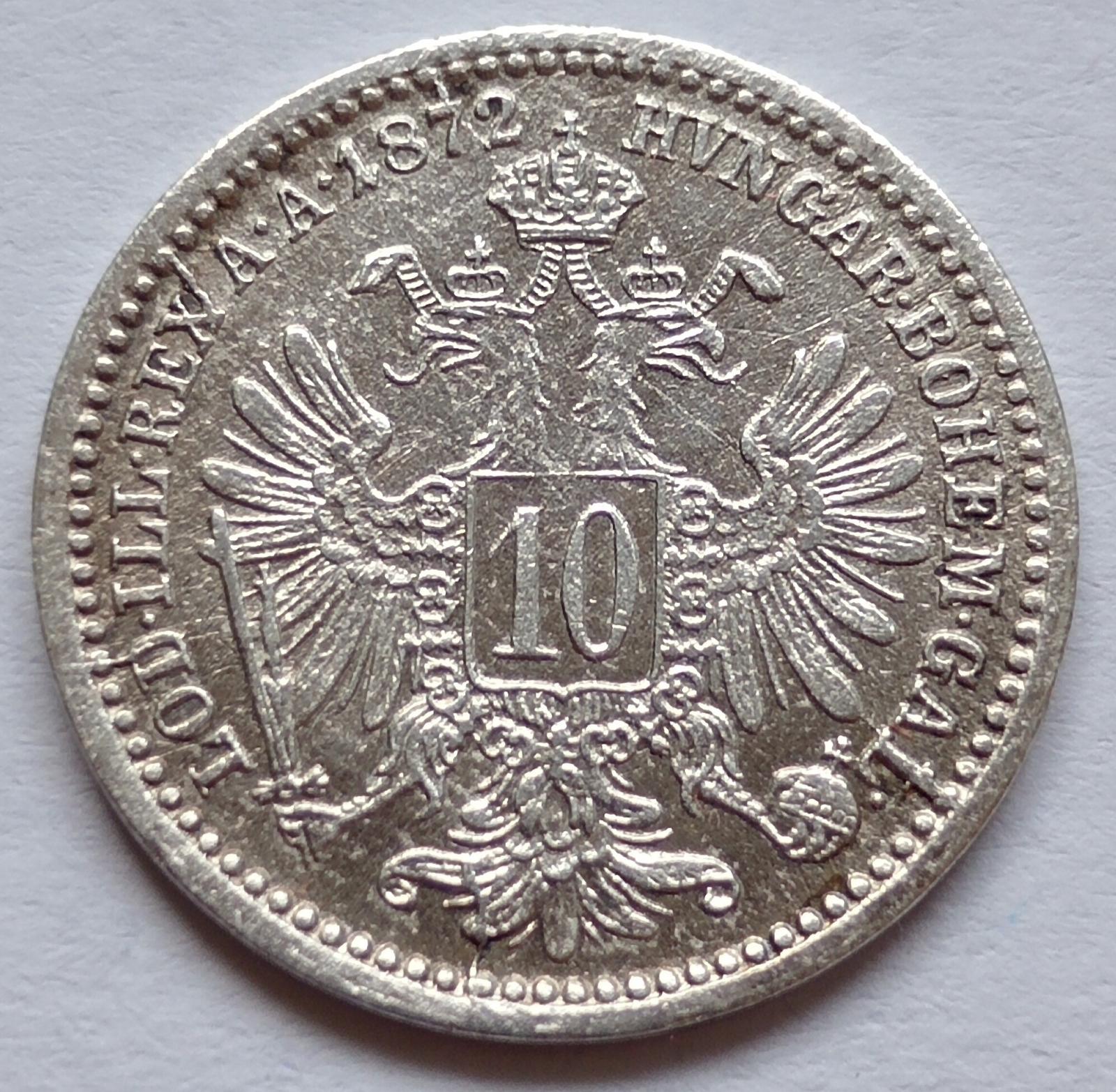 Strieborná minca 10 krejcar 1872 František Jozef I. - Numizmatika