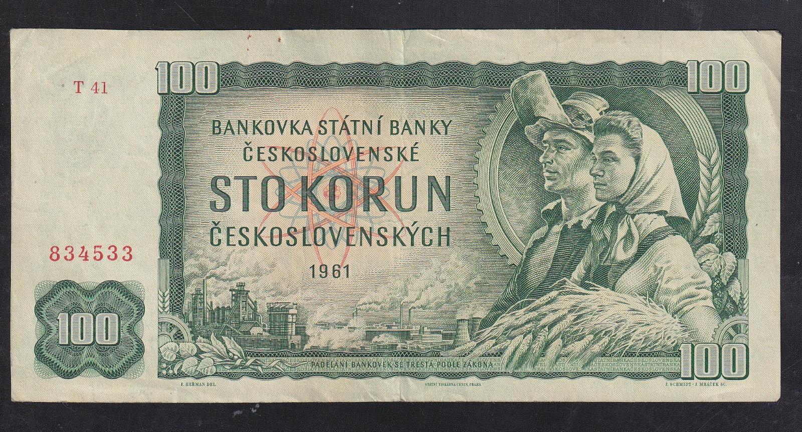 VZÁCNEJŠÍ 100 KORUNA 1961 SÉRIA T STAV 1 - Bankovky