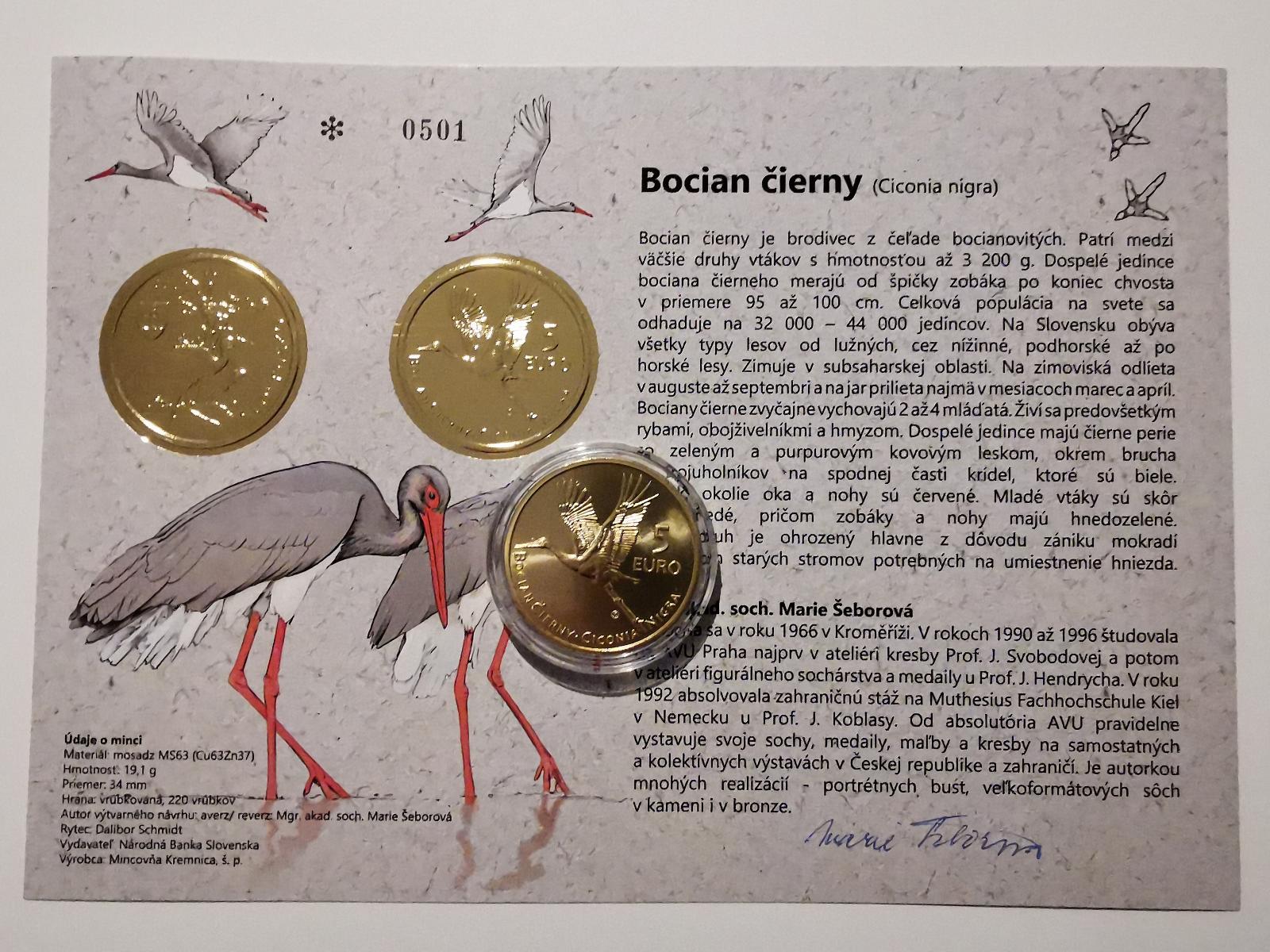 5€ SR 2023 Bocian černý + autorská karta, len 2000 ks - Zberateľstvo
