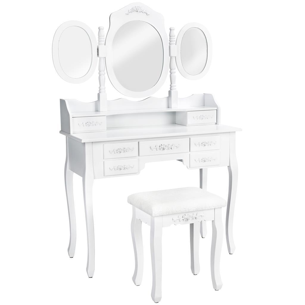 tectake 402074 kozmetický toaletný stolík barok zrkadla a stolička - b - Nábytok