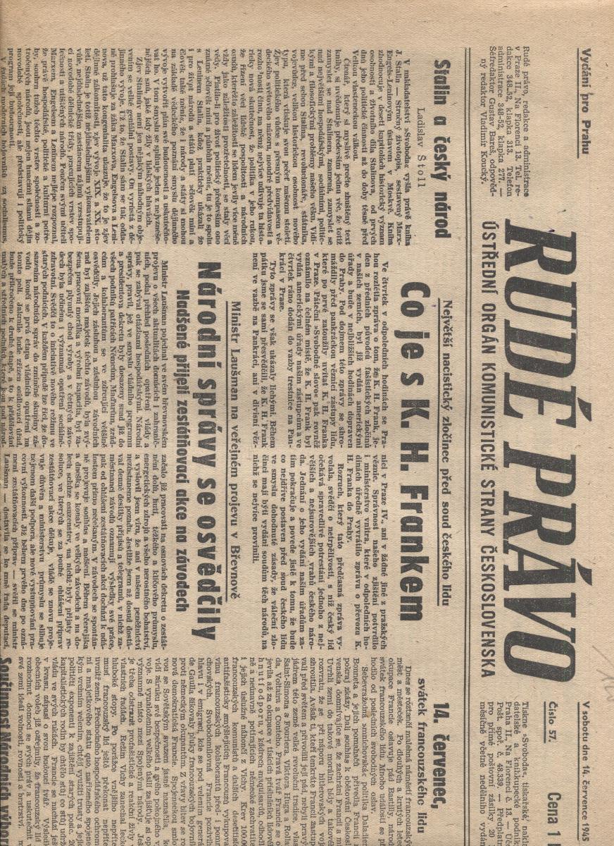 Červené právo (14.7.1945) - staré noviny - Knihy a časopisy