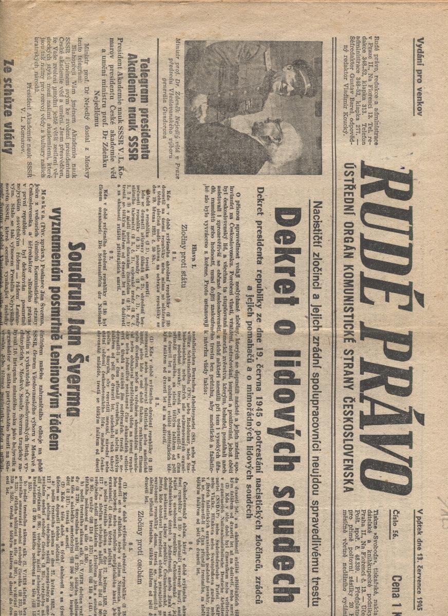 Červené právo (13.7.1945) - staré noviny - Knihy a časopisy