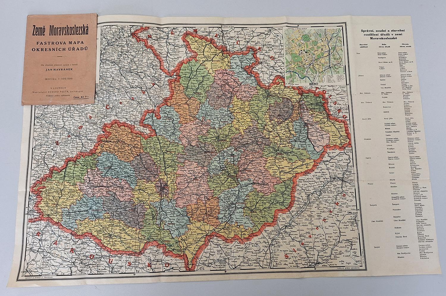 Fastrova mapa okresmích úradov - krajina Moravskosliezska - Staré mapy a veduty