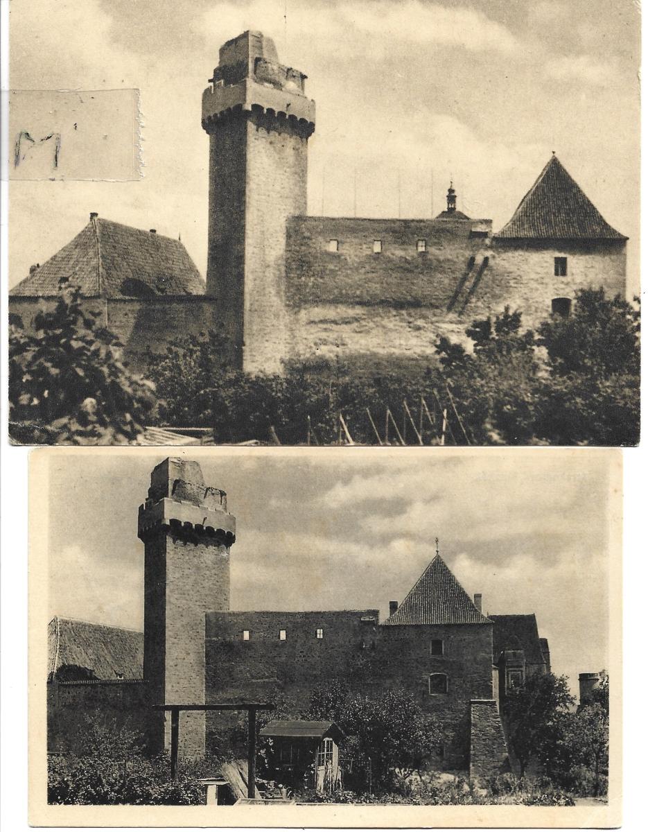 Strakonice, 2 kusy, hrad s Rumpálom a záhradou v Jelenej priekope - Pohľadnice miestopis