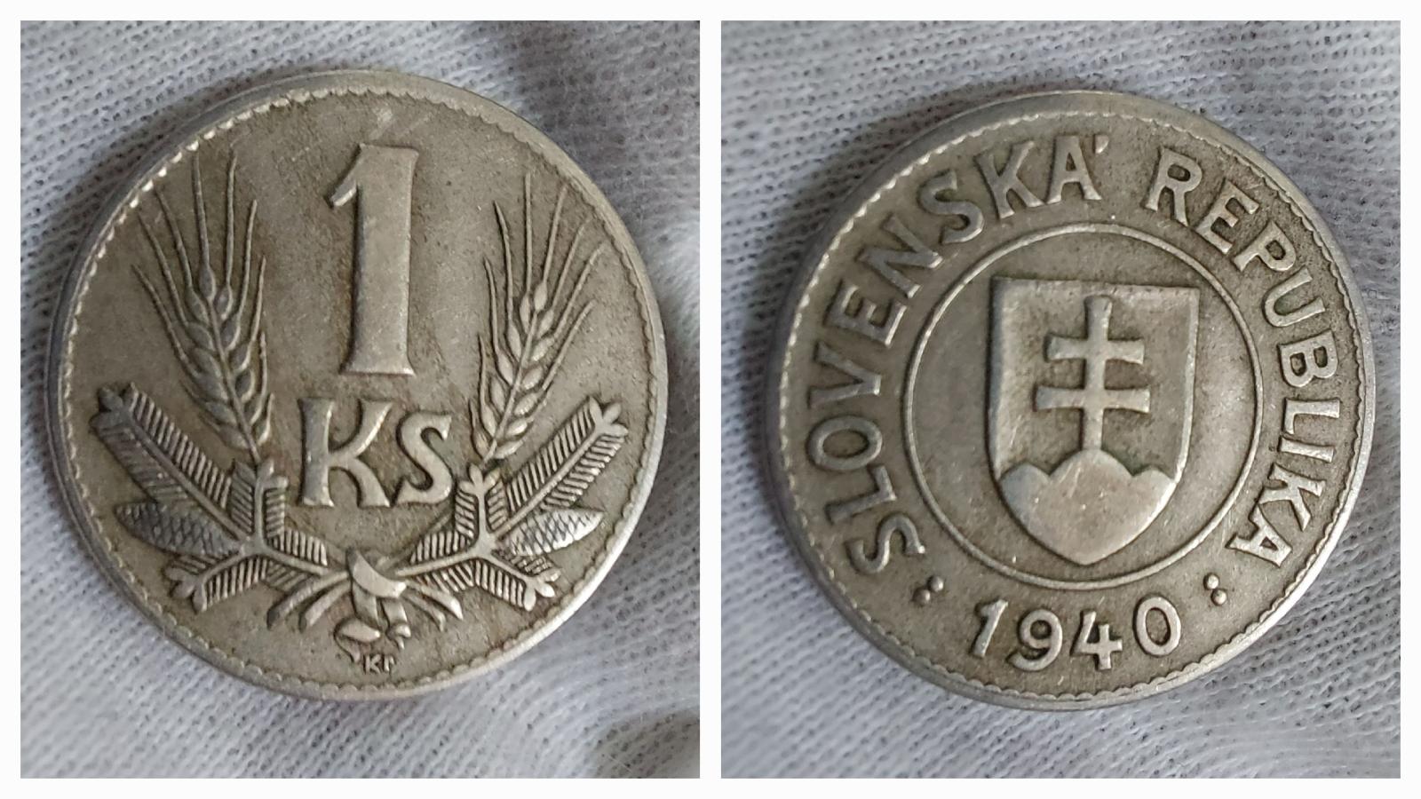 ♠️ Stará minca - 1 koruna 1940, Slovensko / 121 - Zberateľstvo
