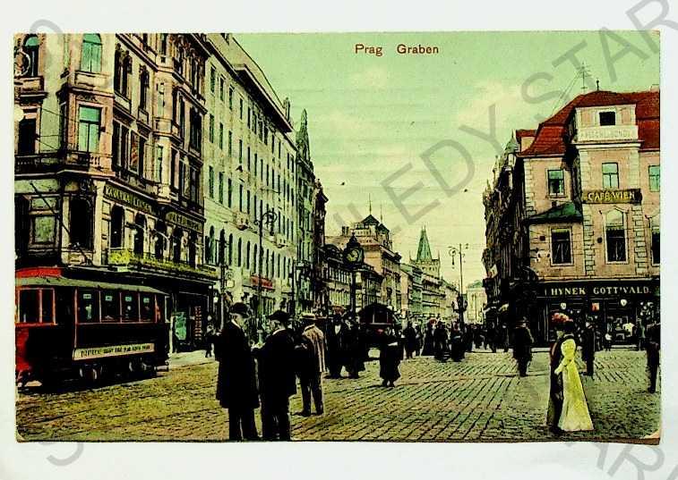 Praha - Priekopy, pohľad ulicou, obchody, Café Wien, - Pohľadnice miestopis
