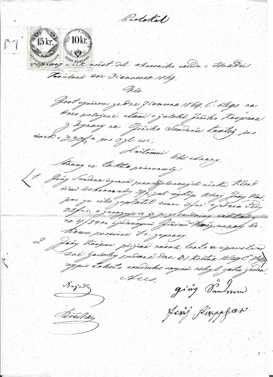 Protokol s kolkami, 1869, Hradec Králové - Filatelia