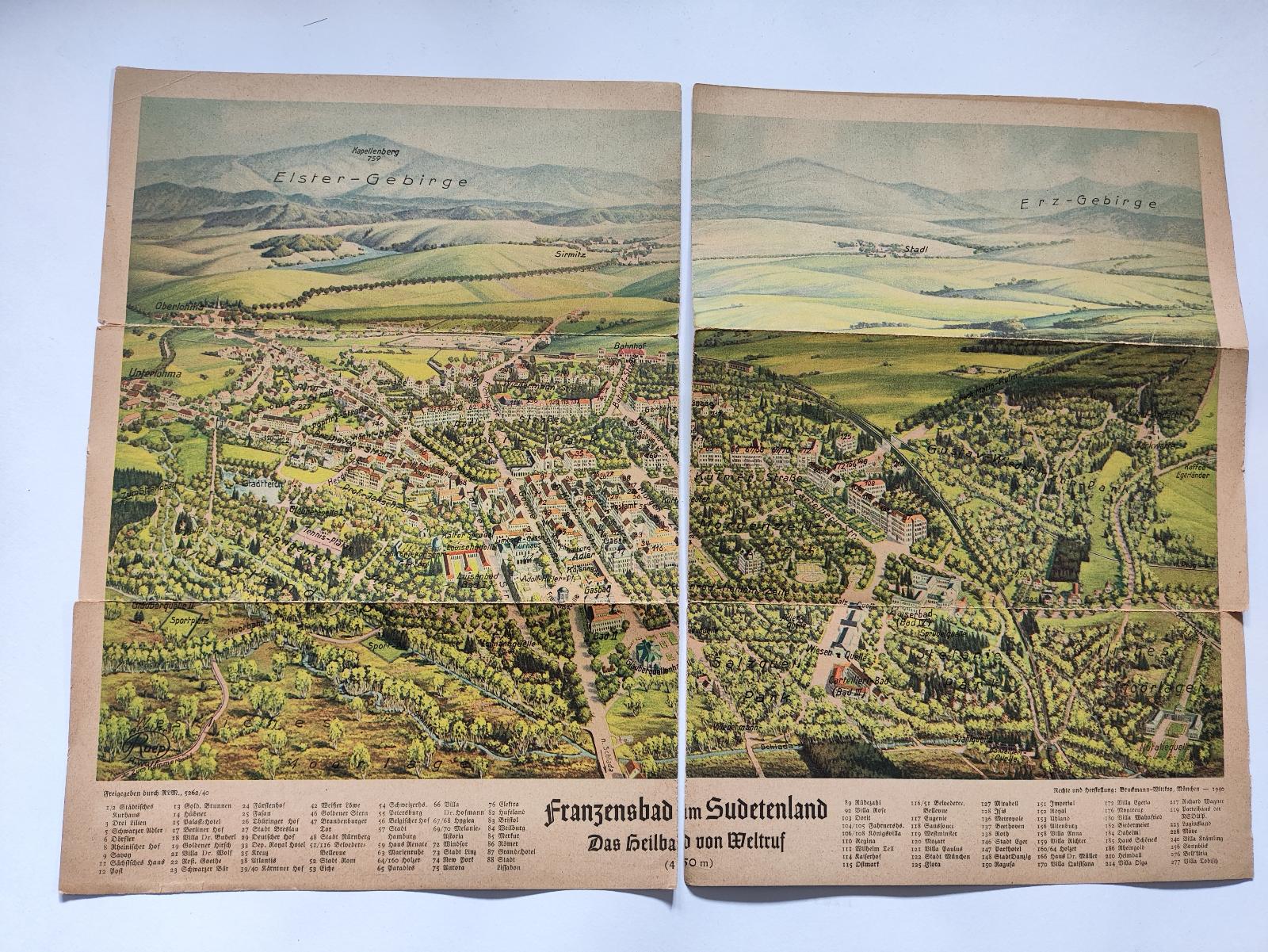 Kreslená mapa Františkovy Lázně - Franzensbad im Sudetenland (1940) - Staré mapy a veduty