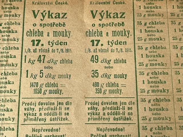 Potravinové lístky z období 1. světové války - Praha, 1915 - Starožitnosti a umenie