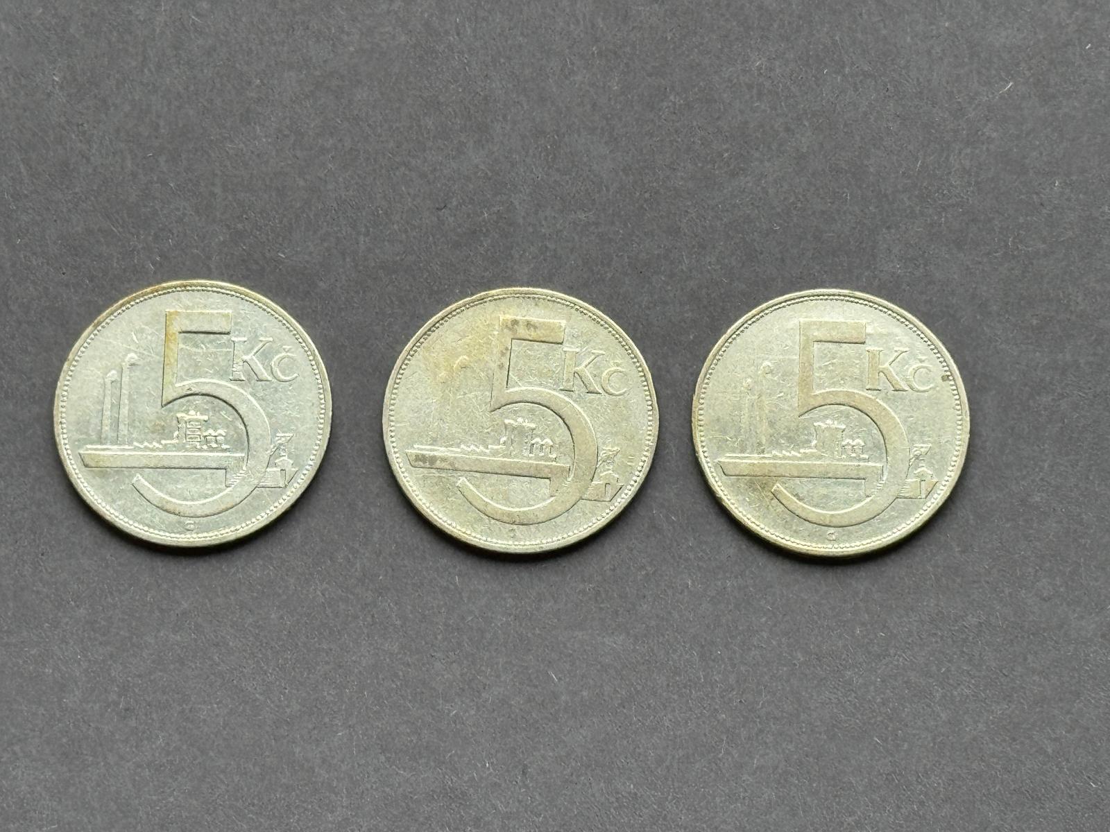Strieborná minca 5 Kčs (3ks) - 1929/30/31 - S 240405/01 - Numizmatika