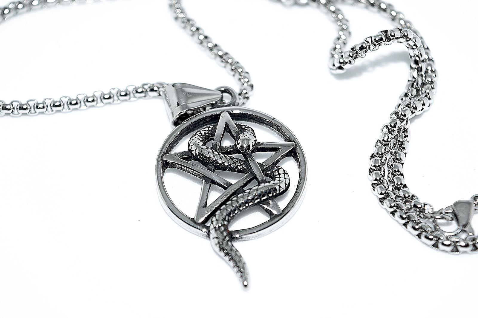 Pentagram s hadom a retiazkou (všetko z ocele) - Šperky