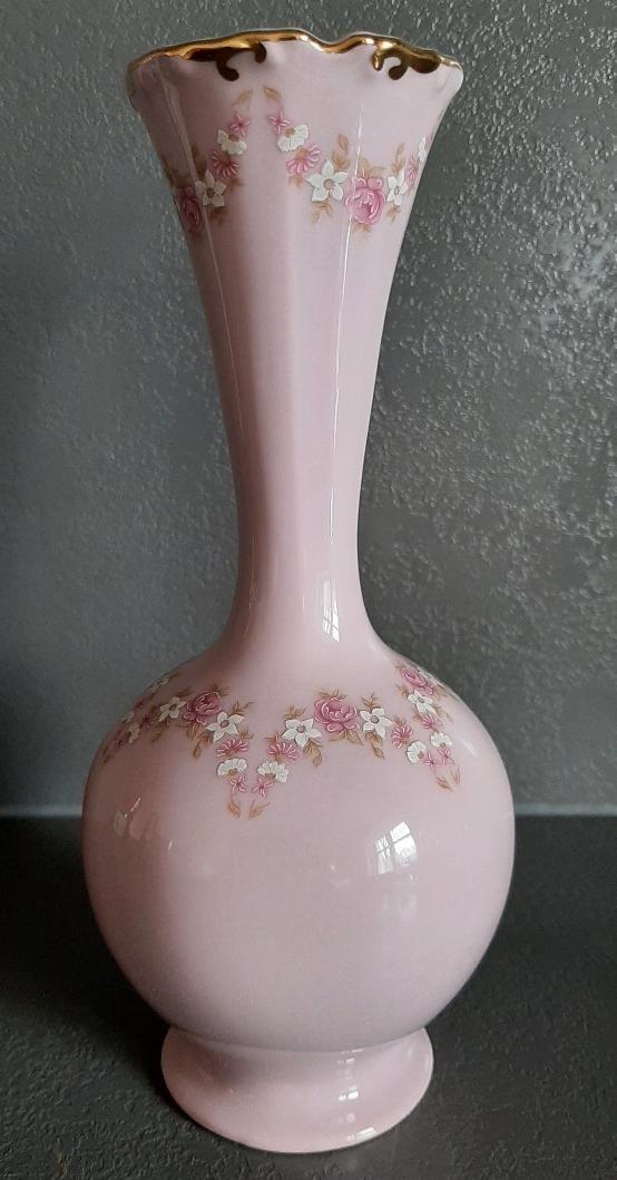 Váza Leander 1946 (Loučky) 19cm, růžový porcelán, zlacení. - Starožitnosti a umenie