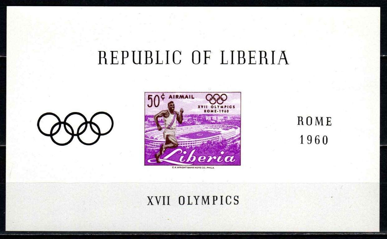 ** LIBÉRIA: Aršík Letná olympiáda RÍM 1960, kat. 4,- Mi€ - Známky