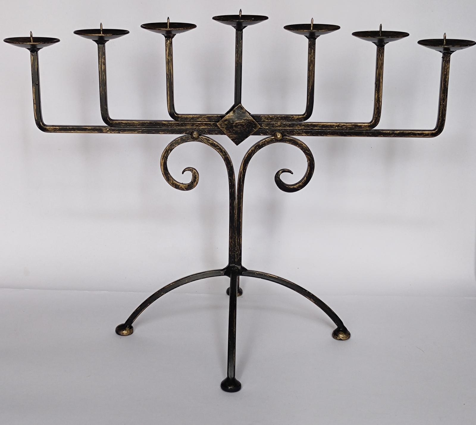 Židovský svietnik, menora, starý, sedemramenný, kovový, veľký - 41x30cm - Starožitnosti
