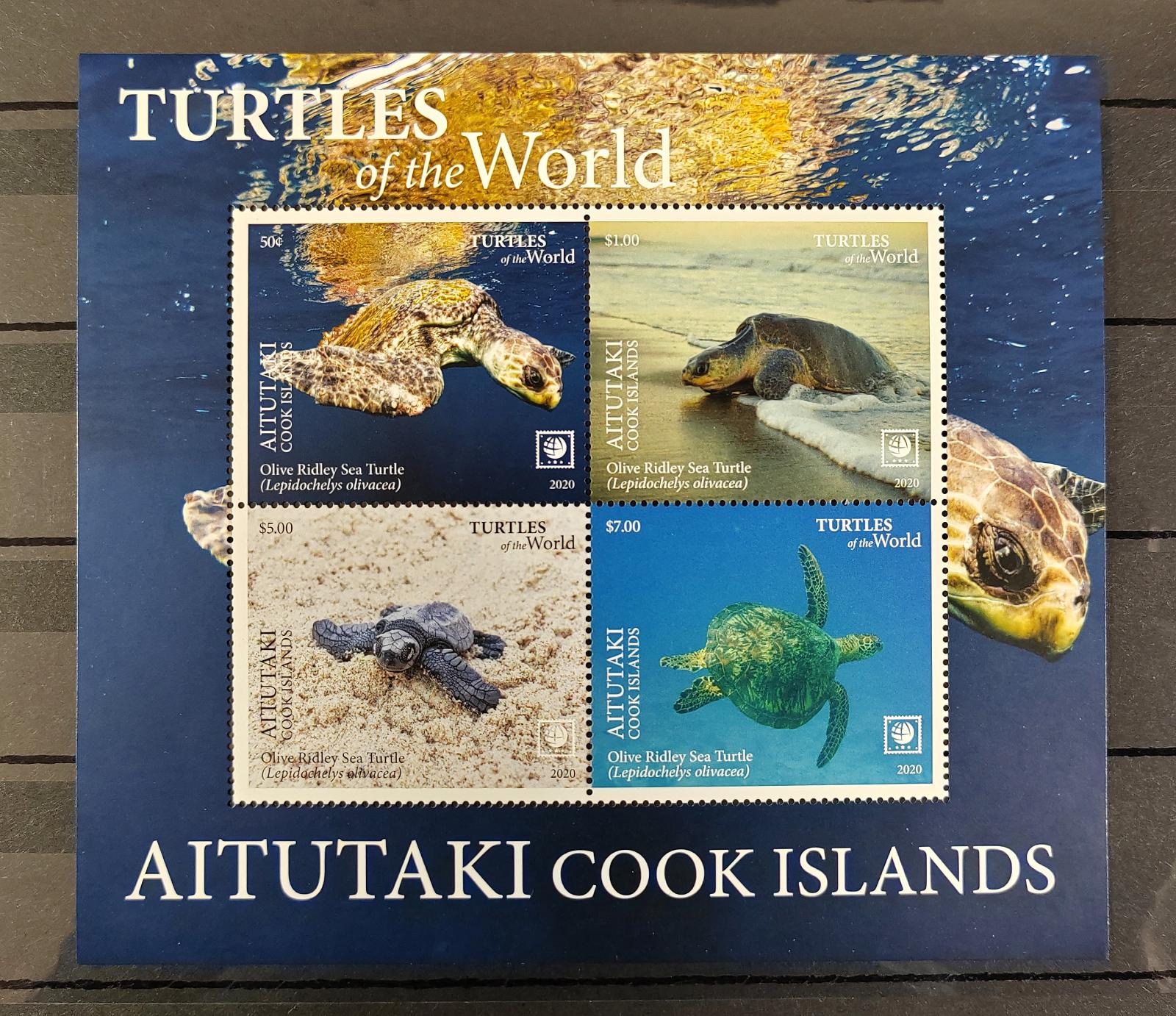 💣 aršík AITUTAKI - COOK ISLANDS - 2020 - Korytnačky 💣 - Tematické známky