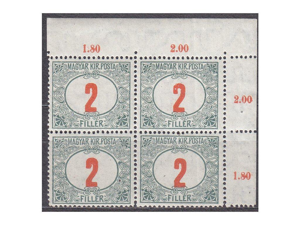 2f Doplatné - červené číslo rohový 4blok ** 2 zn. ľahký lom - Známky Československo+ČR 1918–1939
