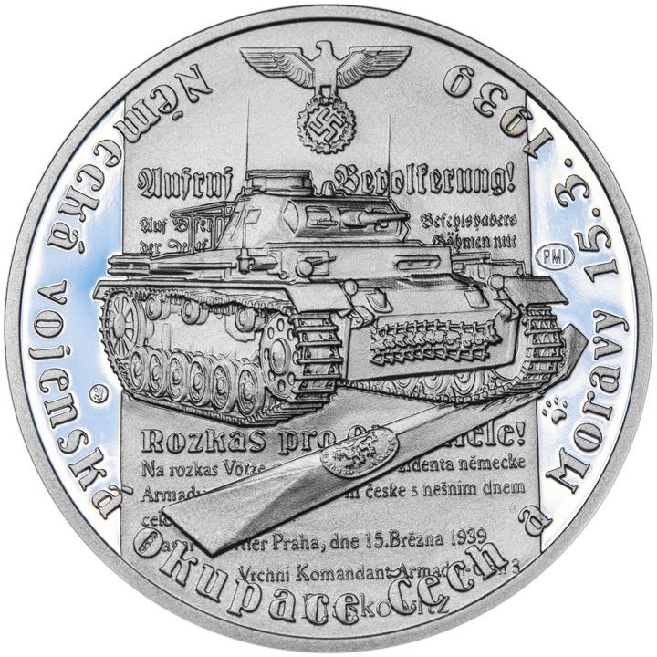 Strieborná pamätná minca Vpád nemeckých vojsk - 15. marec 1939 - 1 Oz - Numizmatika