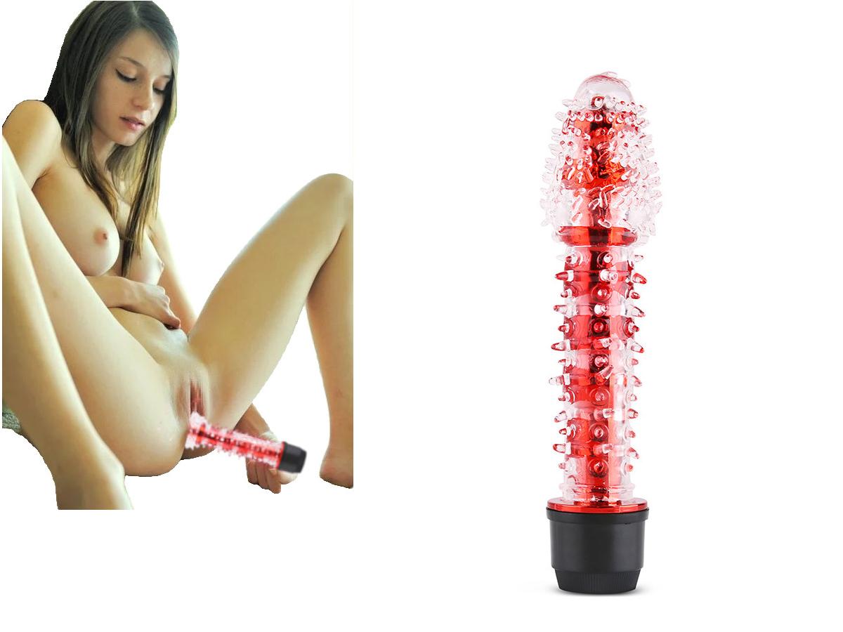 Výkonný červený masážny vibrátor s výstupkami - Erotika