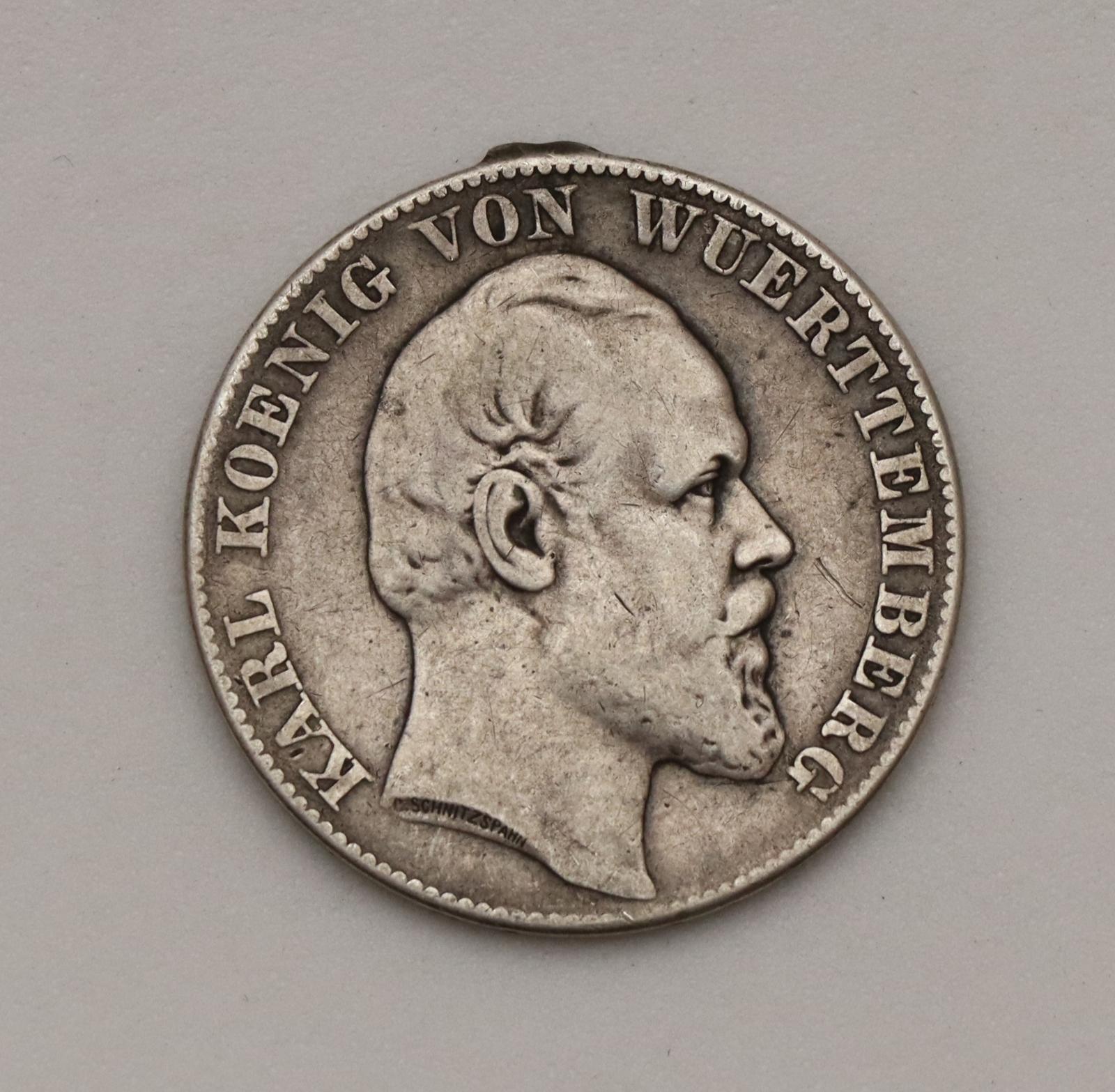 Strieborný Spolkový Toliar 1867 - Karl I. - Württemberg! - Numizmatika