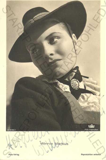 Portrét, Winnie Markus, nemecká herečka, podpísaná - Pohľadnice