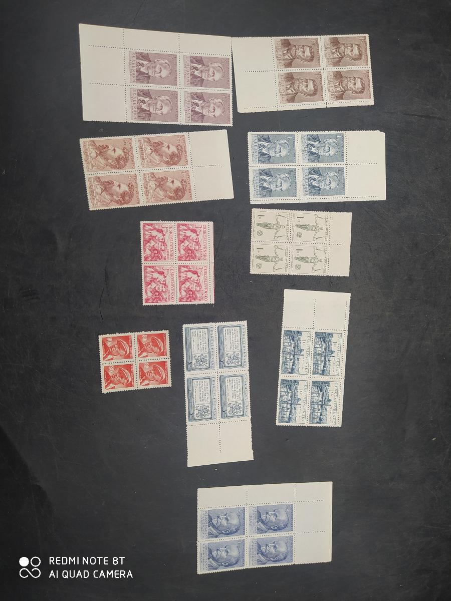 10 x Rôzne Československé znamky v 4 bloku (20854) - Známky Československo+ČR