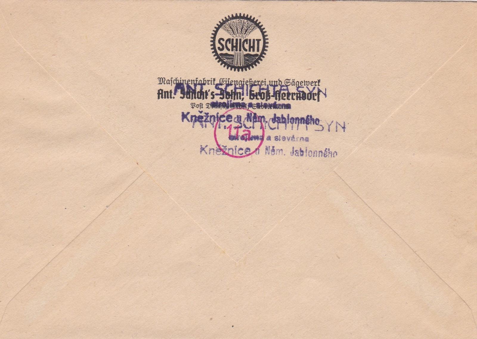 Sudetská firemná Kňažnica, províz. pečiatka Jablonné v P. 1945, Liberec - Filatelia