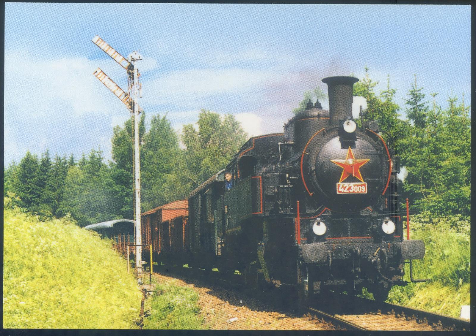 Parná lokomotíva 423.009 pri návestidle Dolní Lipka - Pohľadnice