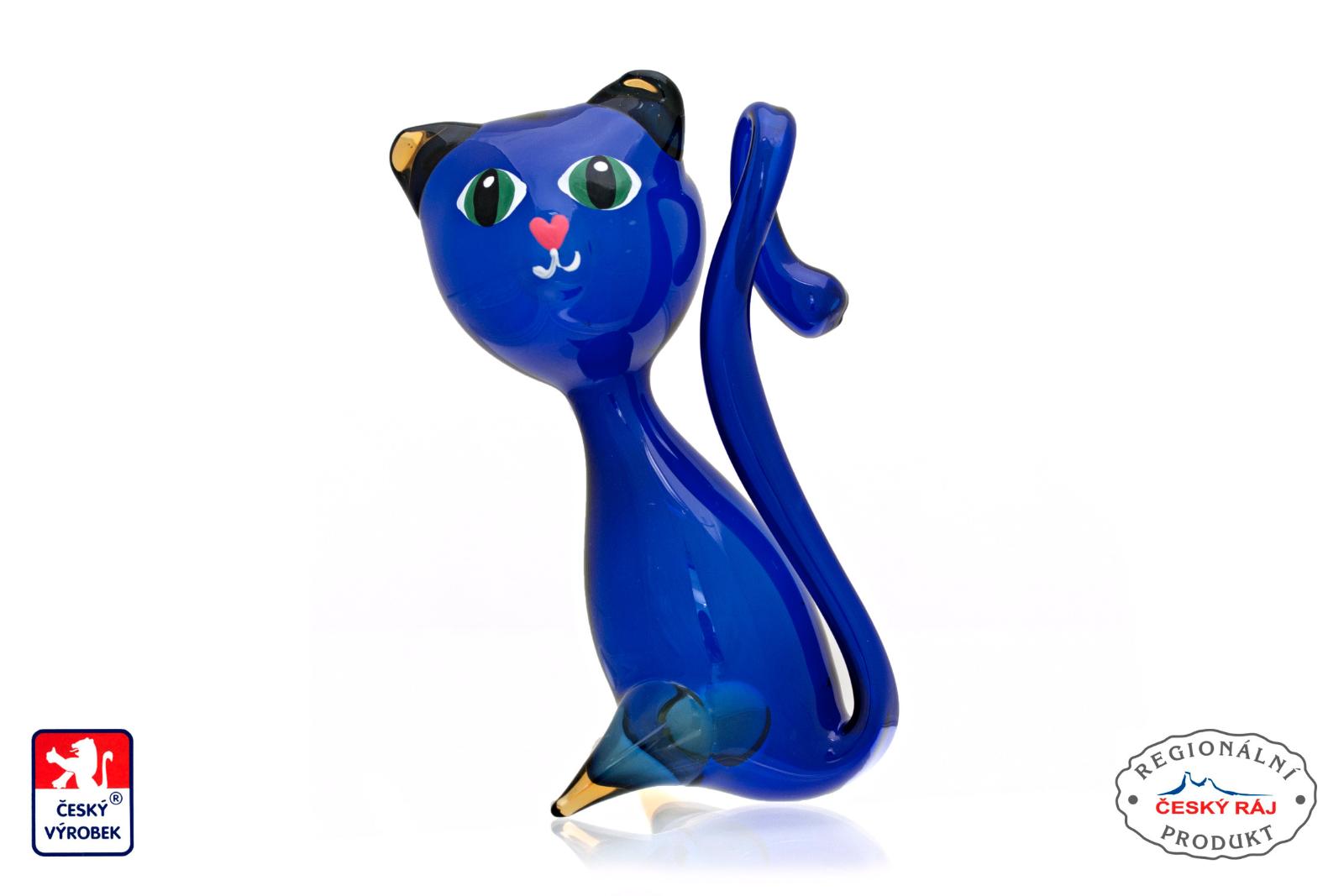 Originálne zo skla fúkaná romantická modrá Mačka má výšku 11cm - Zariadenia pre dom a záhradu