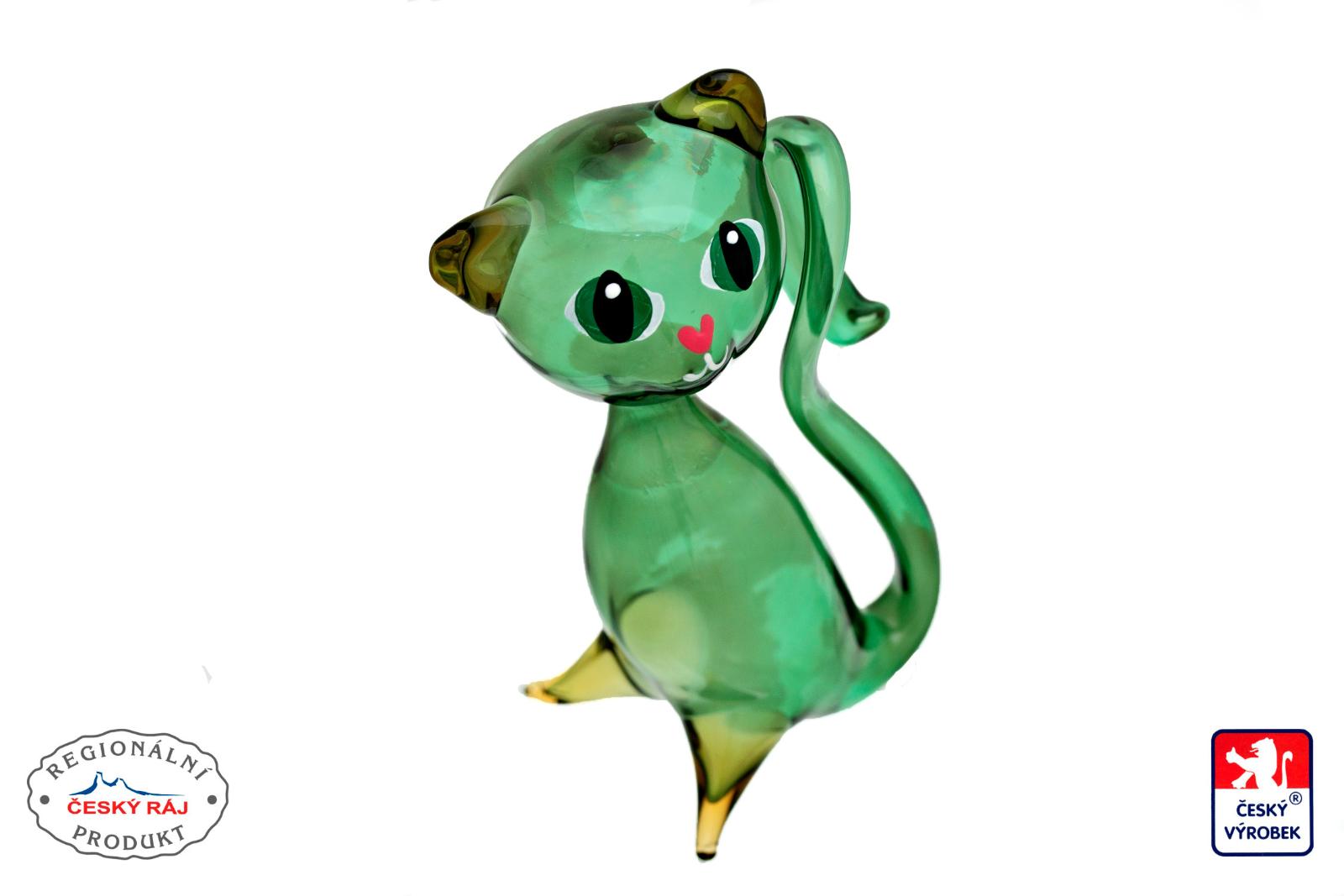 Originálna zo skla fúkaná romantická zelená Mačka má výšku 11cm - Zariadenia pre dom a záhradu