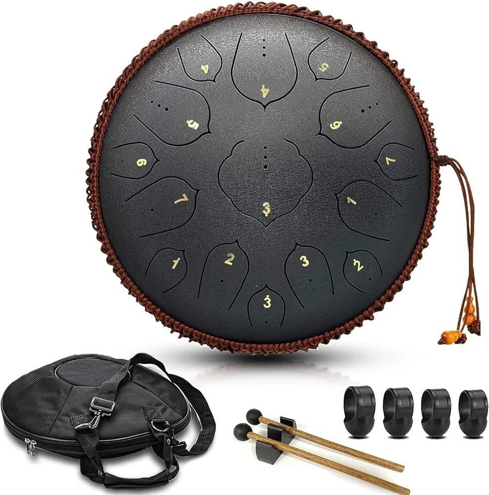Veľký Tongue drum, opletený bubon 15 tónov, 36 cm, tmavo šedo zlatá - Hudobné nástroje