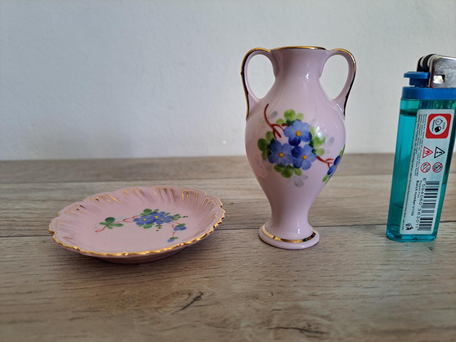 Stará vázička / talířek  po babičce-  růžový porcelán - Starožitnosti a umenie