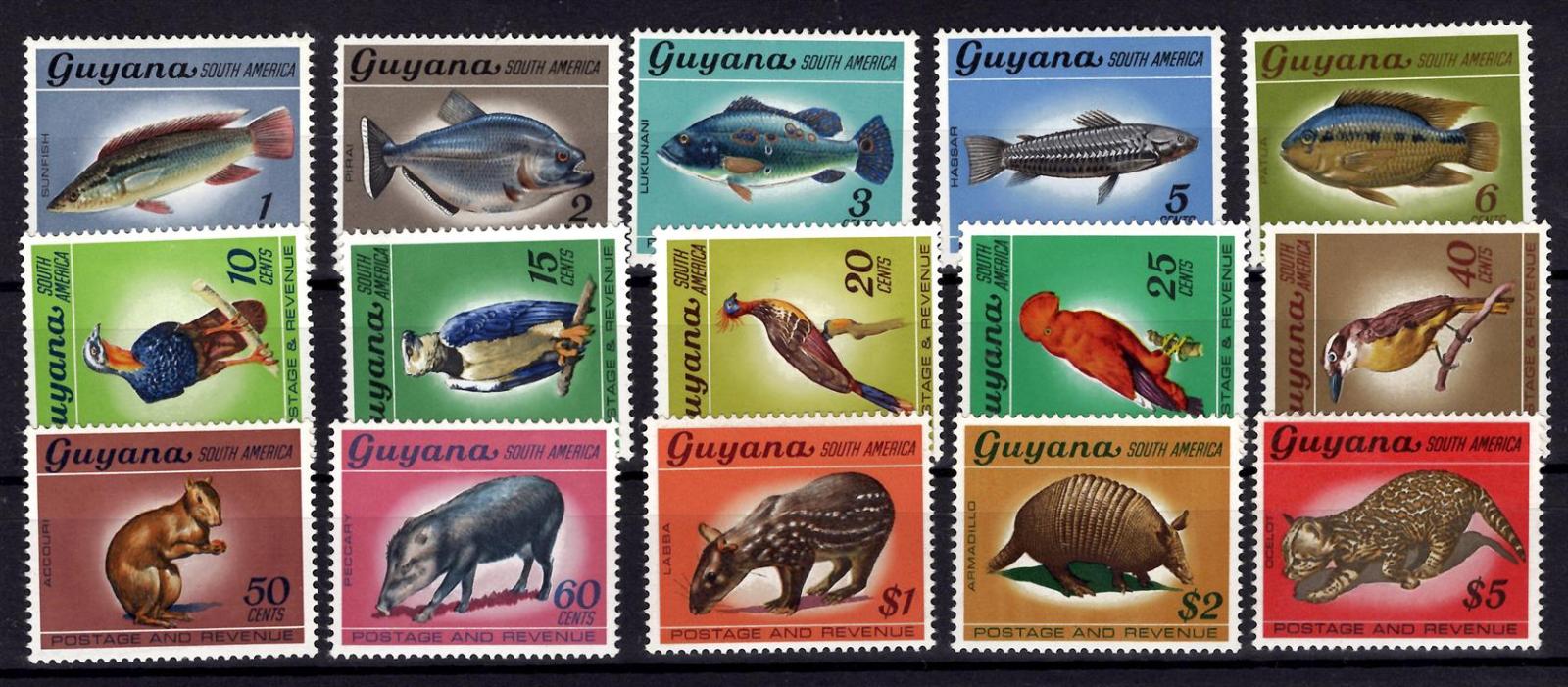 Anglické Kolónie/Guyana - Mi. 301 - 15, výplatný rad, fauna/2509/38 - Filatelia