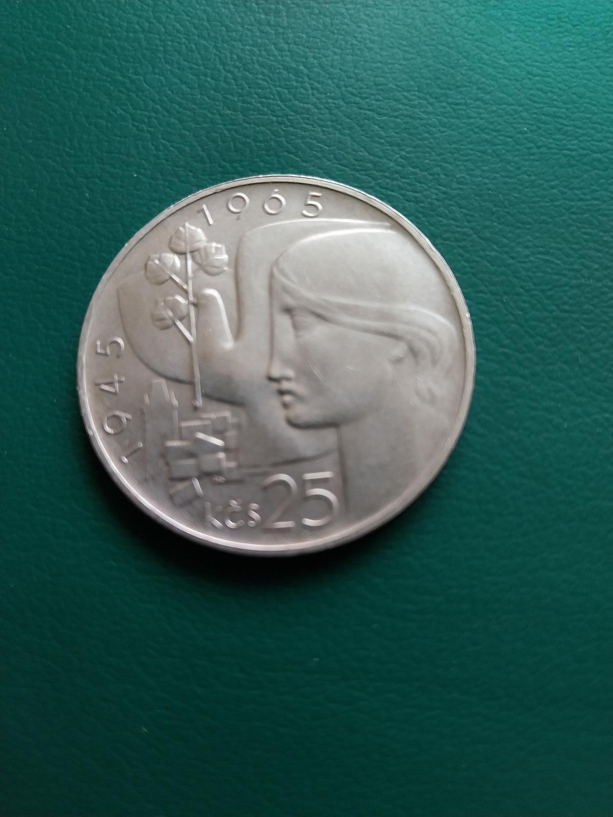 Strieborná pamätná minca 25 kčs 1965 20. výročie oslobodenia ČSR - Numizmatika