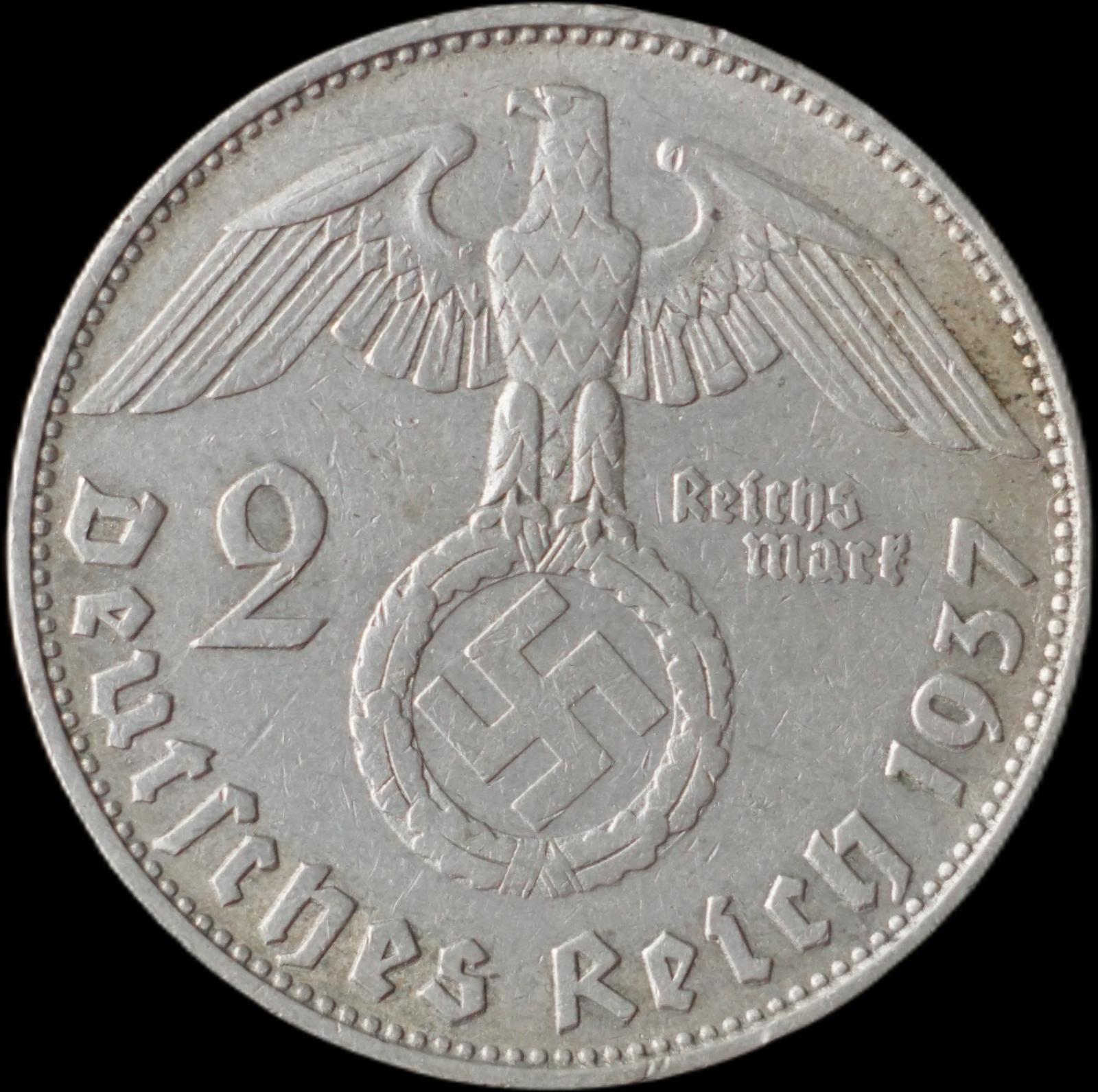Nemecko - 2 Marka 1937 D Hindenburg - strieborná minca - Numizmatika