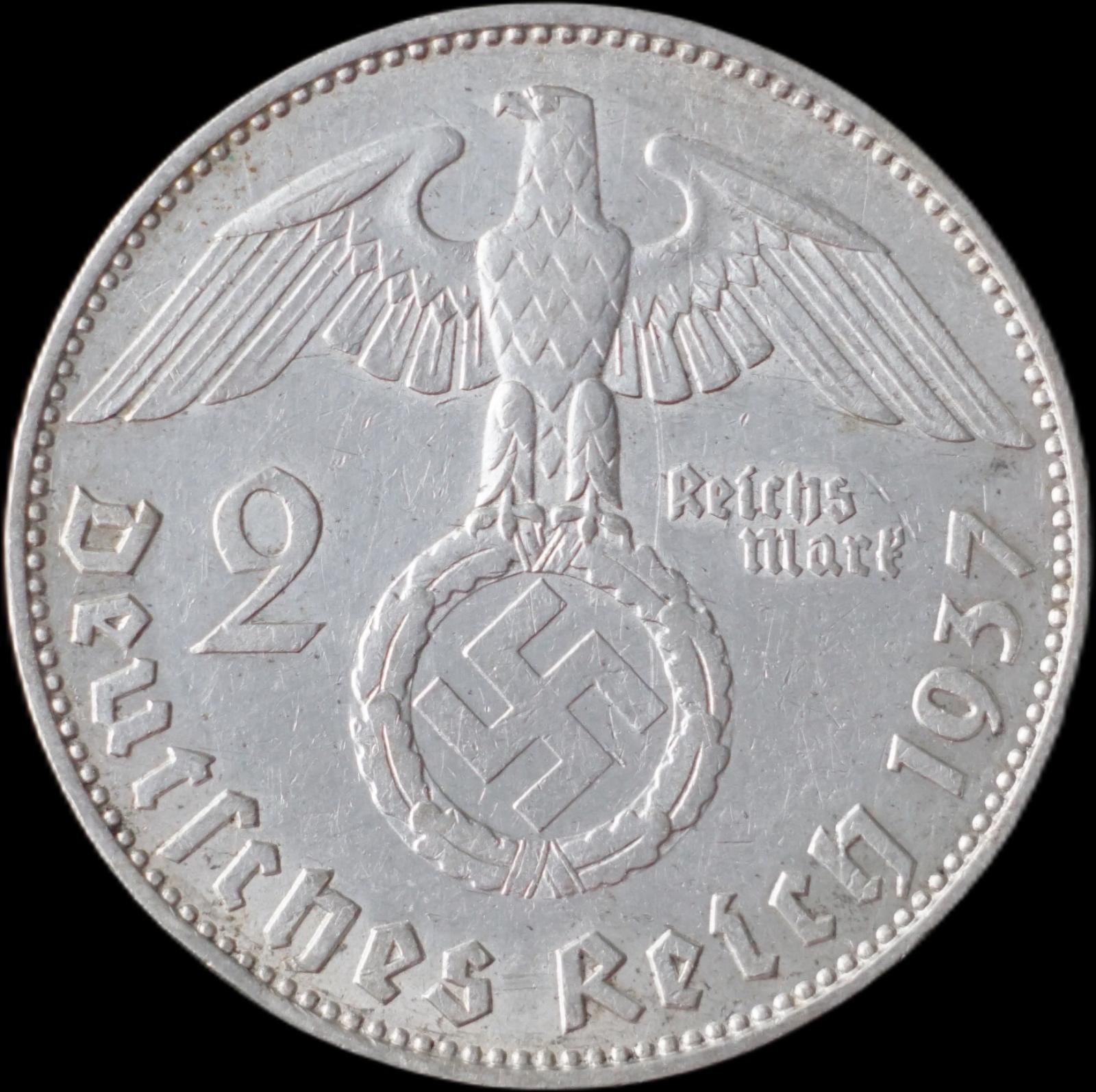 Nemecko - 2 Marka 1937 J Hindenburg - strieborná minca - Numizmatika