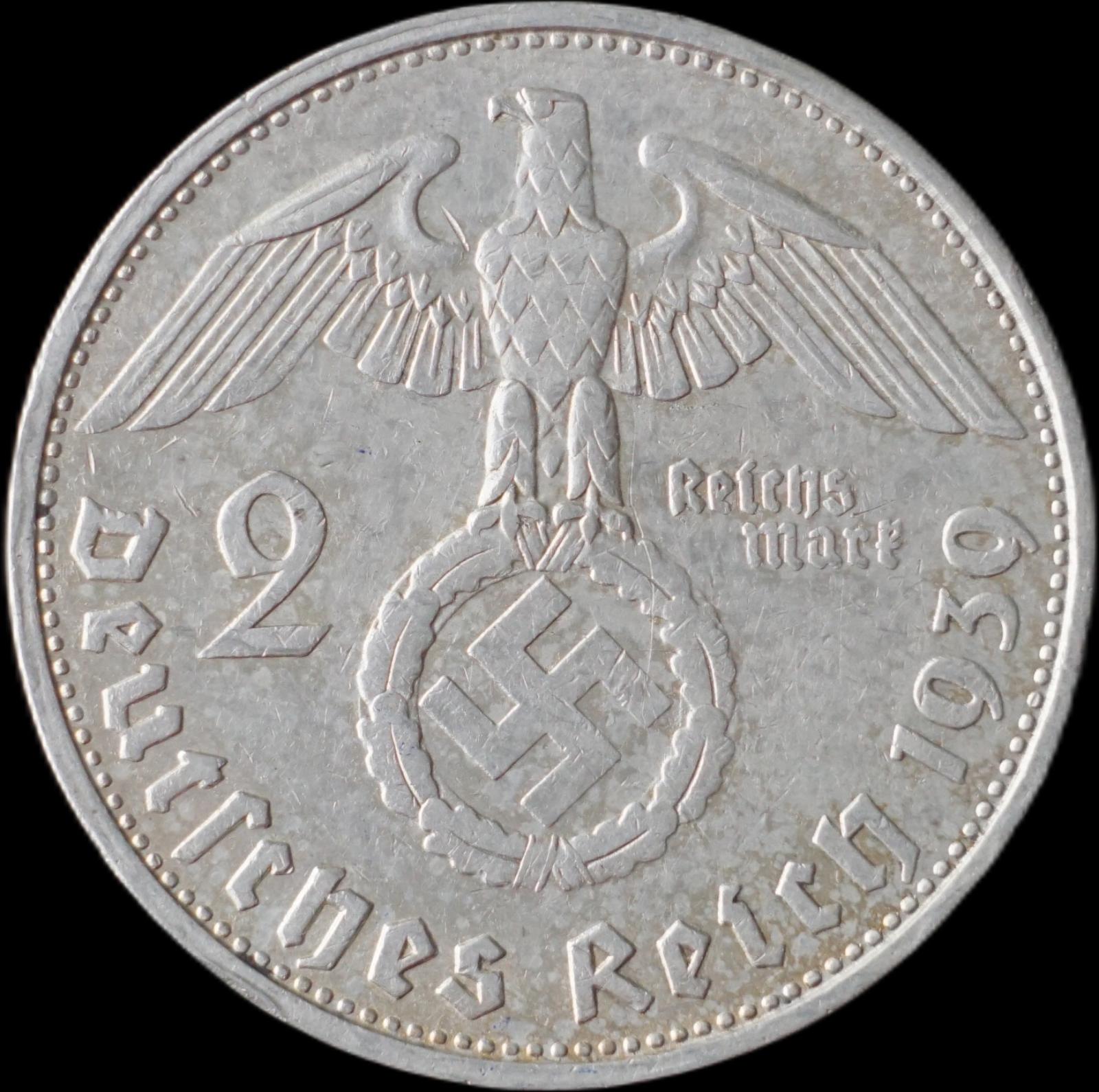 Nemecko - 2 Marka 1939 G Hindenburg - strieborná minca - Numizmatika