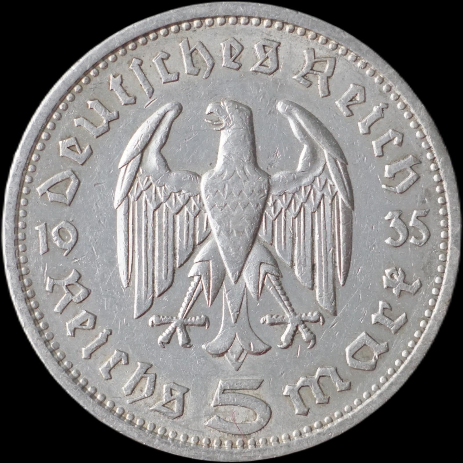 Nemecko - 5 Marka 1935 A Hindenburg - strieborná minca - Numizmatika