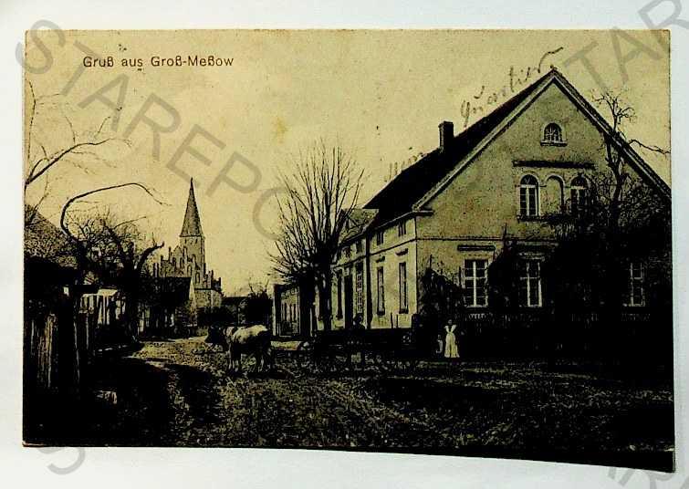 Nemecko - Groß-Mehßow - pohľad ulicou, kostol, krav - Pohľadnice